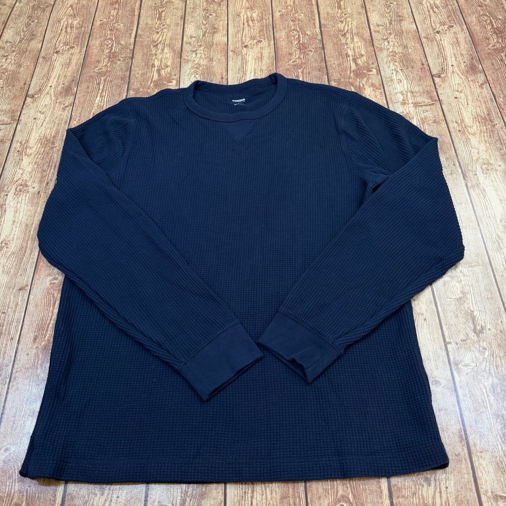 Sonoma Waffle Knit Thermal Shirt Mens Large Navy Blue Long Sleeve Regular Fit